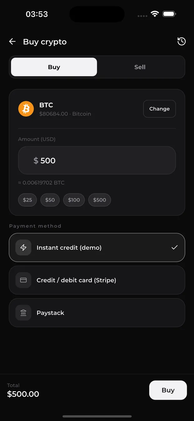 Zeus Wallet — Buy crypto