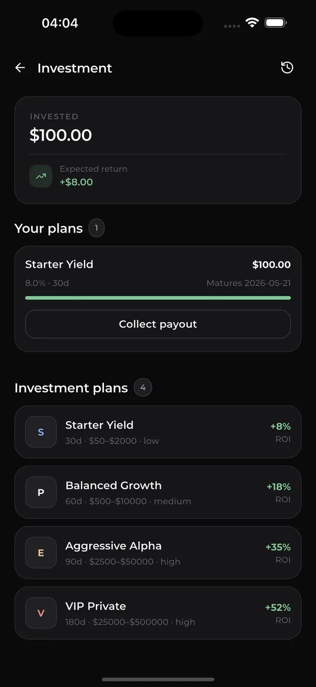 Zeus Wallet — Investment plans